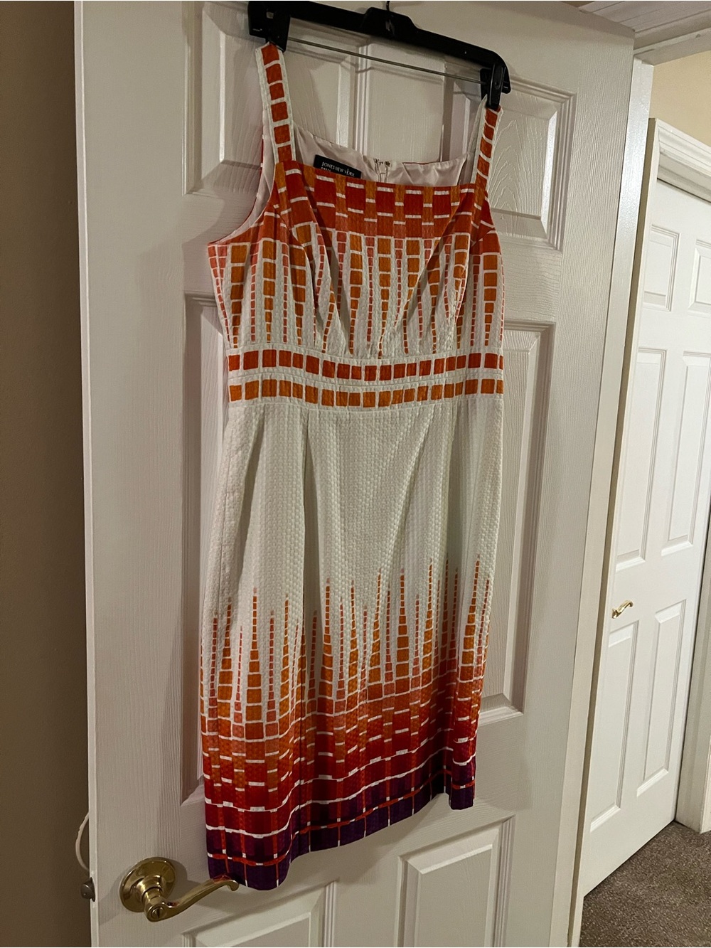 Jones New York White Dress with Orange to Red Ombre Grid